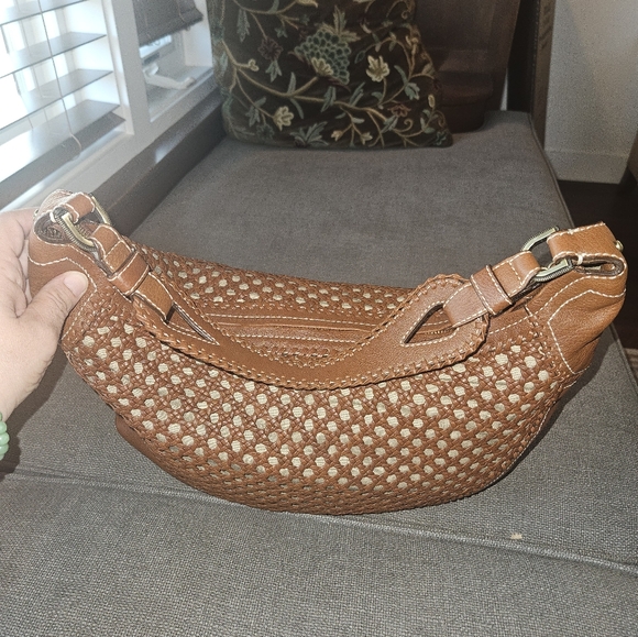 Vintage Cole Haan Brown Woven Leather Hobo Shoulder Bag Braided Strap - Picture 4 of 7